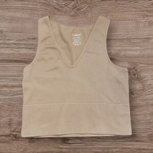 Jo&Co V-neck Soft Beige Ribbed Cropped Fitted Tank Top Size XS